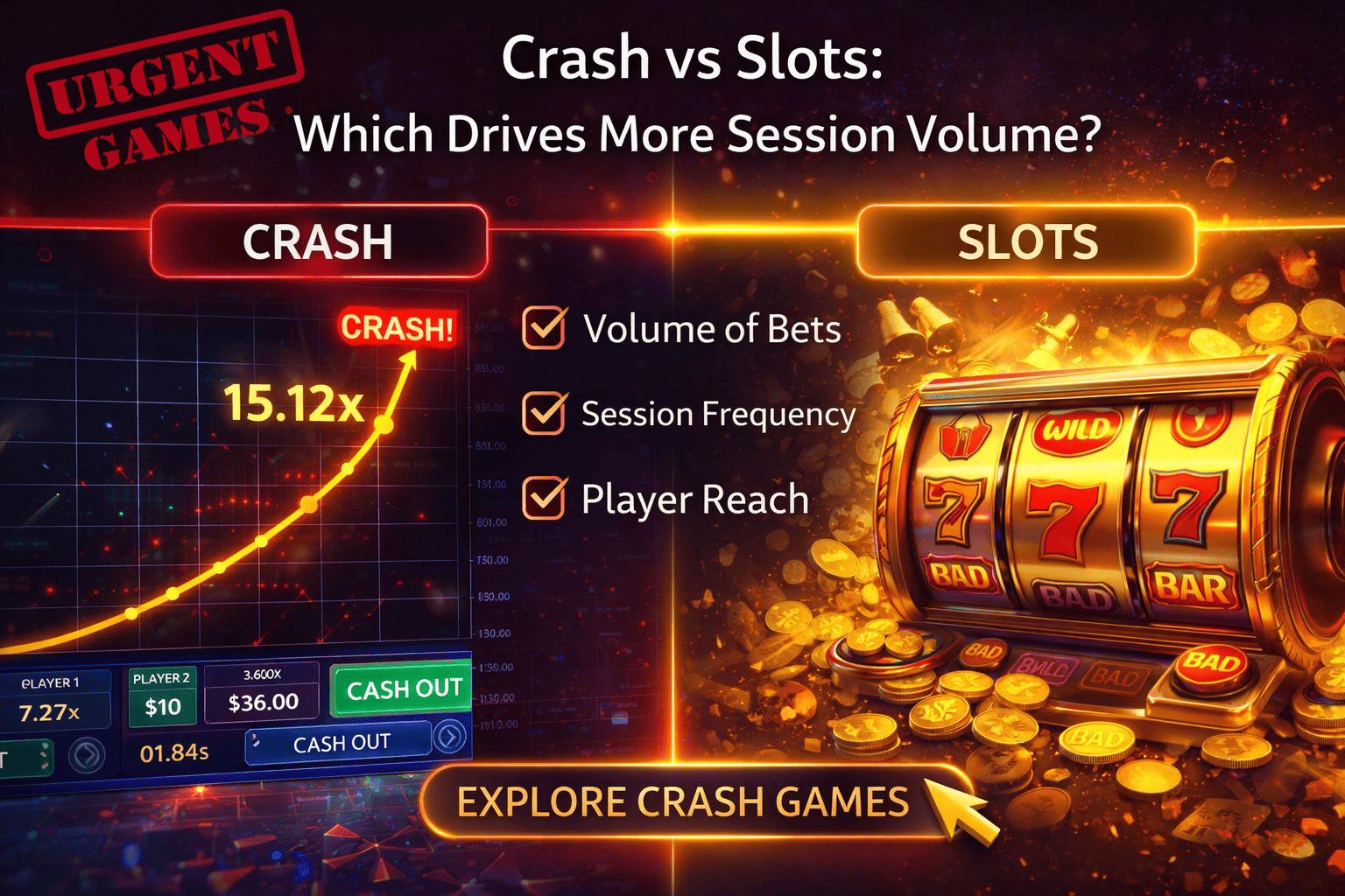 Tendința jocurilor Crash: Crash vs. sloturi pentru volumul sesiunilor